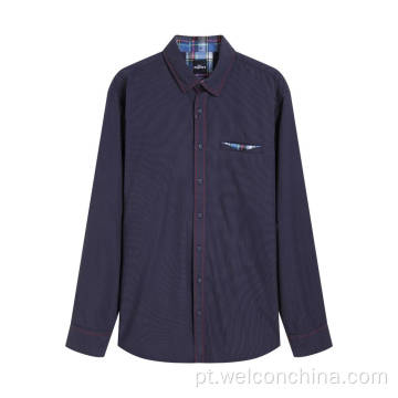 Camisa masculina casual de padrão de faixa de bolso único